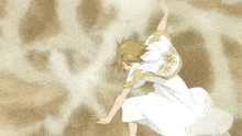 a drawing of a person wearing a white robe with a flower on the back