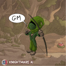 a cartoon character with a bow and arrow says " gm "