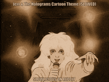 a cartoon of a woman singing with the words slowlicious on reddit