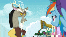 a cartoon drawing of a dragon and a rainbow dash