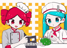 stellarene is written on the bottom of a picture of two anime characters