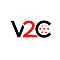 a logo for a company called v2c with dots on it