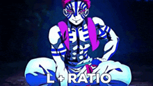 a cartoon character is sitting down in a lotus position with the words `` l + ratio '' written below him .