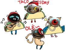 a cartoon drawing of taco tuesday with a few characters