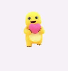 a cartoon character is holding a pink heart in its hands .