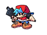 a cartoon character with a microphone and a gun
