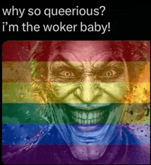 why so queerious i 'm the woker baby with a rainbow background
