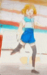 a girl is standing on one leg on a table in a room .