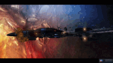 a computer screen shows a space ship flying through the galaxy