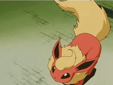 a cartoon drawing of a red fox with a long tail