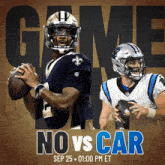 an advertisement for a football game between the saints and the panthers