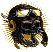 a skull wearing a helmet and goggles with headphones on .