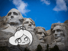 a cartoon character stands in front of the mount rushmore memorial