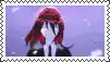 a postage stamp with a picture of a girl with red hair and a black suit and tie .
