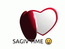a red and white heart with the words sagiv time underneath