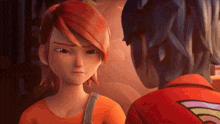 a couple of cartoon characters are looking at each other and one has red hair