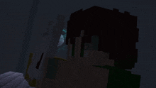 a minecraft character is standing in a dark room with a glowing sphere in the background