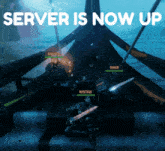a screenshot of a video game with the words " server is now up "
