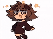 a cartoon drawing of a girl with brown hair and a dog ear