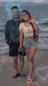 a man and a woman are posing for a picture with a sticker that says king
