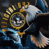 a picture of an eagle with kmb written on the bottom