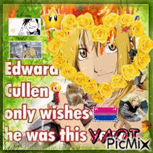 a picture of edward cullen with roses around his neck