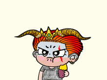 a cartoon drawing of a person with horns and a crown on their head