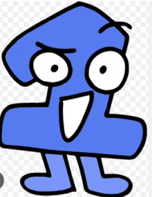 a cartoon drawing of a blue number two with a surprised look on his face .