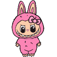 a cartoon drawing of a girl in a pink bunny outfit