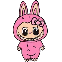 a cartoon drawing of a girl in a pink bunny outfit