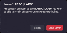 a leave larpc / lapd message with a cancel button