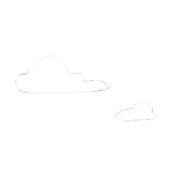 a black and white drawing of two clouds floating in the sky