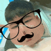 a man wearing glasses and a mustache says i love bao ngoc