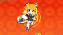 a cartoon drawing of a girl with a fox tail is surrounded by green circles with chinese characters