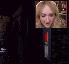 a picture of a woman laughing next to a sign that says door light