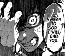 a black and white drawing of a person saying i swear to god