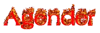 the word agendar is written in red with flames coming out of the letters