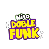 a purple and yellow logo for nito doble funk with a white background