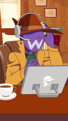 a cartoon of a man wearing headphones and a hat with the letter w on it