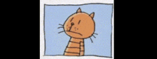 a cartoon drawing of a cat with a sad look on its face