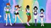 a group of anime characters standing next to each other with one holding a sword