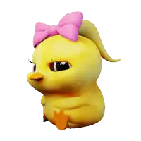 a cartoon chick with a pink bow on its head