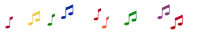 a row of rainbow colored music notes against a white background