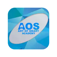 aos art of smart academy logo on a blue and white background