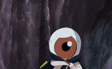 a cartoon character is holding a stick in front of a large eye