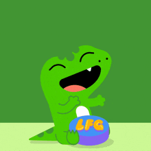 a cartoon of a lizard holding a coin that says lfg on it