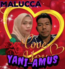 a picture of a man and woman in a heart with the name malucca on it