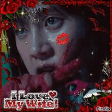 a picture of a woman with blood on her face with the words i love my wife