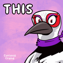 a cartoon of a bird with a scarf around its neck and the words this above it