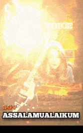 a picture of a woman holding a guitar with the words " voice " behind her